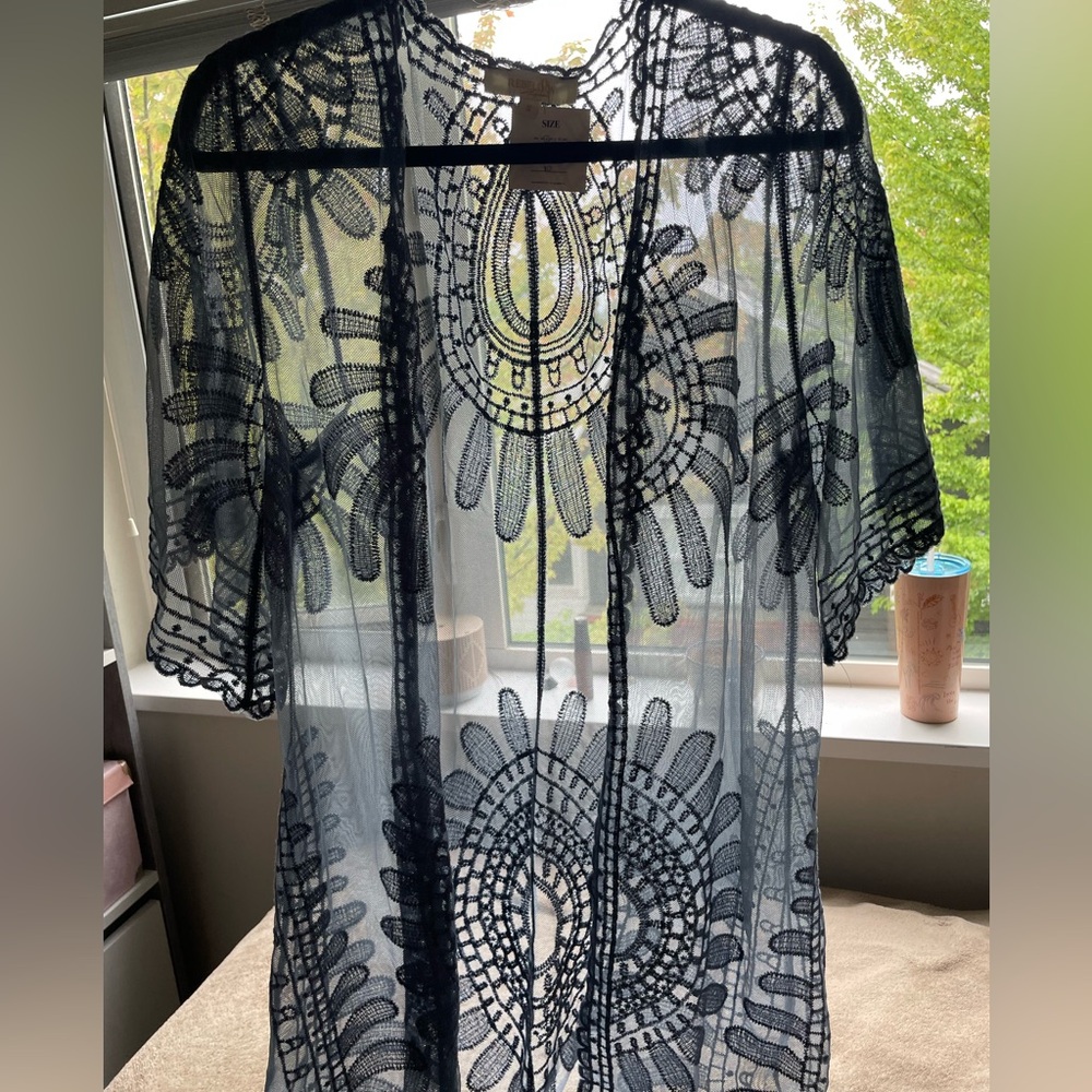 Rebellion blue/gray lace embroidered kimono short sleeve
